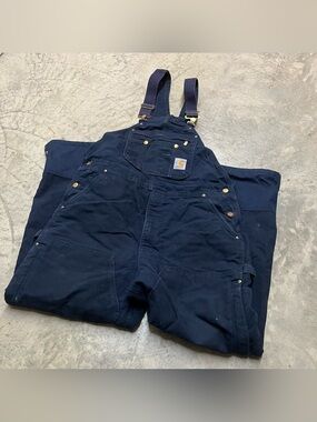 Carhartt Insulated Overalls Mens 38x29 Blue Duck Canvas Double Knee Workwear R41